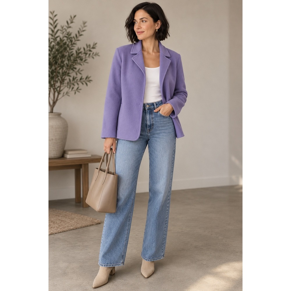 Linda Allard Ellen Tracy Vintage 100% Wool Blazer Jacket Purple Lilac Sz 6